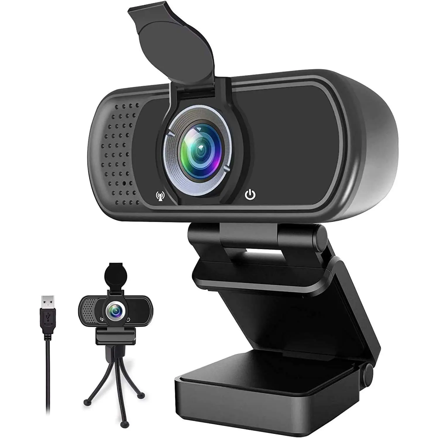 Webcam HD 1080p ,Live Streaming Web Camera with Stereo Microphone, PC Desktop or Laptop USB Web with 110  View Angle, HD Webcam for Video Calling, Recording, Conferencing, Streaming, Gaming