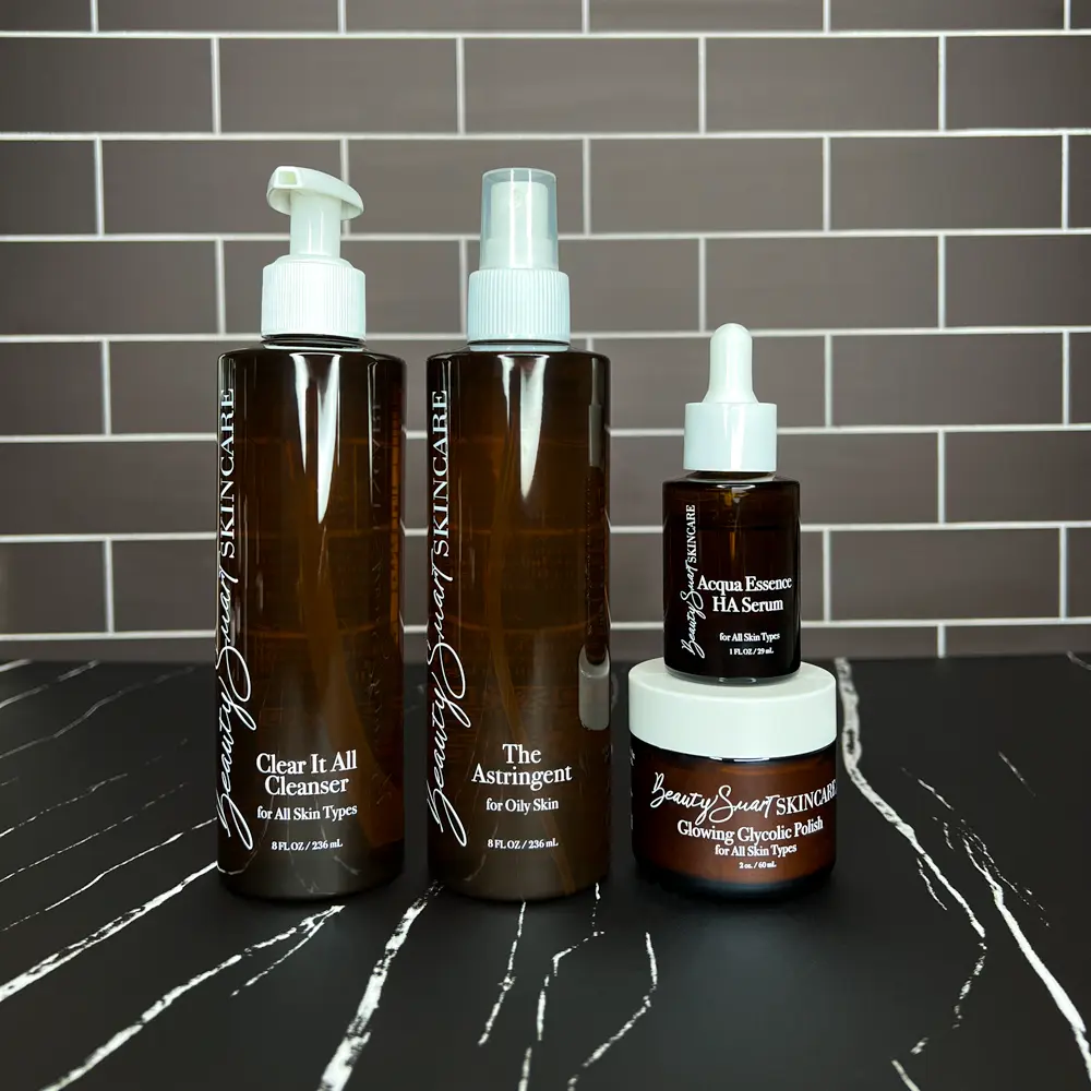 BeautySmart Combination Skincare Kit - Ten Minutes or Less Clear Exfoliate with Glycolic Polish & Hyaluronic Acid Serum for Radiant Skin