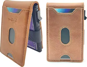 Men's Slim Bifold Wallet with Pop-Up Card Holder  RFID Blocking, Minimalist  Case, ID Window,  Pocket,Front Pocket Wallet with  Box(Brown)