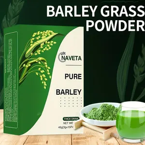 Naveta Pure Barley Grass Powder 100% Organic & Pure 45g Box 15 Sachets High Protein Low Fat Natural Energy Drink for Fitness Healthcare Vitamin Dietary Supplement Edible