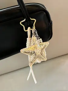 Seastar Tassel Rope Bag Pendants, Star Clasp & Checker Bead Bag Chain Charms, Beachy Boho Bag Decoration Keychain, Elegant Coastal Bag Pendant for Backpack Purse, Available in Silver/Gold, Ideal for Beach & Boho Style Lovers