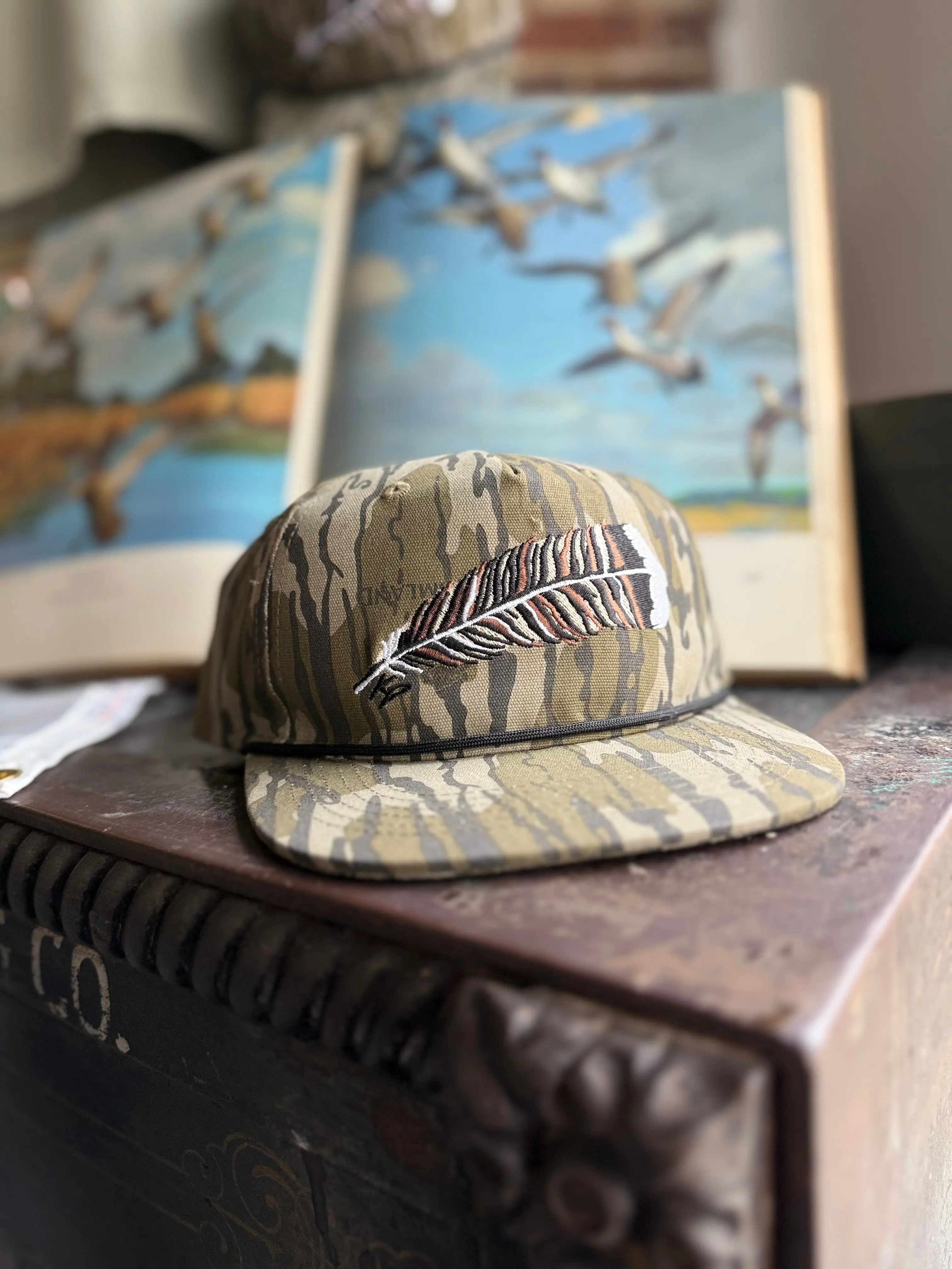 Turkey Feather Rope Hat - Bottomlands, Lightweight Design, Ideal for Outdoor Activities