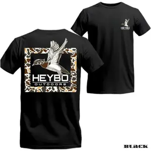 Double-sided Print Design Black Roundneck Tshirt |   Flying Mallard Graphic Tees For Waterfowl Hunters |   Outdoor Sport Menswear |   Tropical Classic Crewneck Shortsleeve |   Stylish Casual Cotton Streetwear, Duck Hunting Shirt, Vintage Outdoorsman Tee S