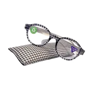 The Alchemist, (Premium) Reading Glasses, High End Readers, Magnifying Eyeglasses, (Black Translucent) (Round) (Houndstooth) NY Fifth Avenue Clear