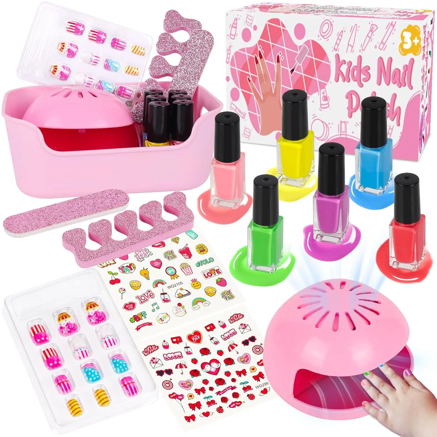 Kids Nail Polish Set for Girls, 14PCS Nail Art Kit with Nail Dryer, Non Toxic Nail Polish kit and Fake Nails for Kids, Girl Toys Age 6-8, Halloween Christmas Birthday Gifts for Girls, Fun, Girls' Play