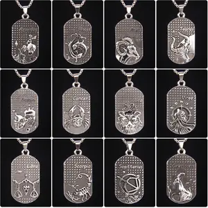 Stainless Steel Twelve Constellations Pendant Necklace for Men - Fashionable Sweater Chain