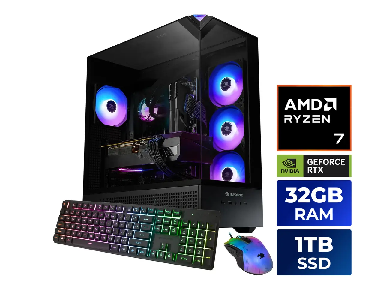 iBUYPOWER Gaming Desktop PC AMD Ryzen 7 7800X3D 32GB DDR5 1TB SSD GeForce RTX 5060 Ti 16GB Windows 11 Home