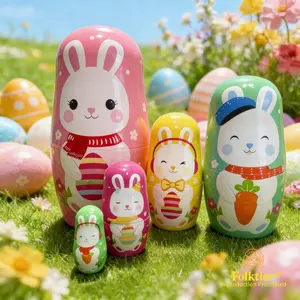 1 Set Russian Nesting Dolls, Little White Rabbit Matryoshka Dolls, Wooden Educational Toys for Kids, Crafts & Collectible Souvenirs, Ideal Gifts for Christmas Halloween Easter Thanksgiving Valentine's Day Ramadan New Year Birthday Party Wedding.