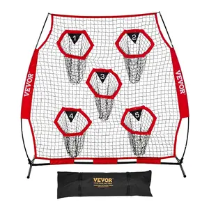 VEVOR 6x 6 ft Football Trainer Throwing Net, Training Throwing Target Practice Net with 5 Target Pockets, Knotless Net Includes Straps and Portable Carry Case, Improve QB Throwing Accuracy, Red