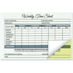 300 Sets Employee Weekly Time Sheets Weekly Format, 2 Part Carbonless, 5.5 x 8.5 Inch Daily Time Sheet Log Book (6 Pack)