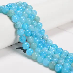 Blue Cracked Chalcedony Smooth Round Beads 6mm 8mm 10mm 12mm 15.5" Strand