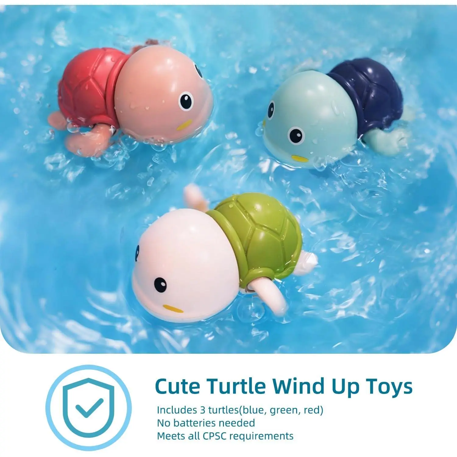 Colorful Sensory Bath Toys for Babies & Toddlers, 3-Pack Wind-Up Floating Turtles, Smooth PVC with Hand-Safe Edges, Wind-Up Floating Sensory Turtle Bath Toys, None, Unisex, Develop Fine Motor Skill, Entertain Kids, 3 Turtles