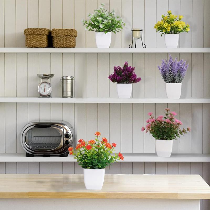 6 Pot Small Plant Flowerpot Artificial Plastic Eucalyptus Plant Indoor Greenery Plant Indoor Desk Coffee Table Bathroom Bedroom Home Decoration