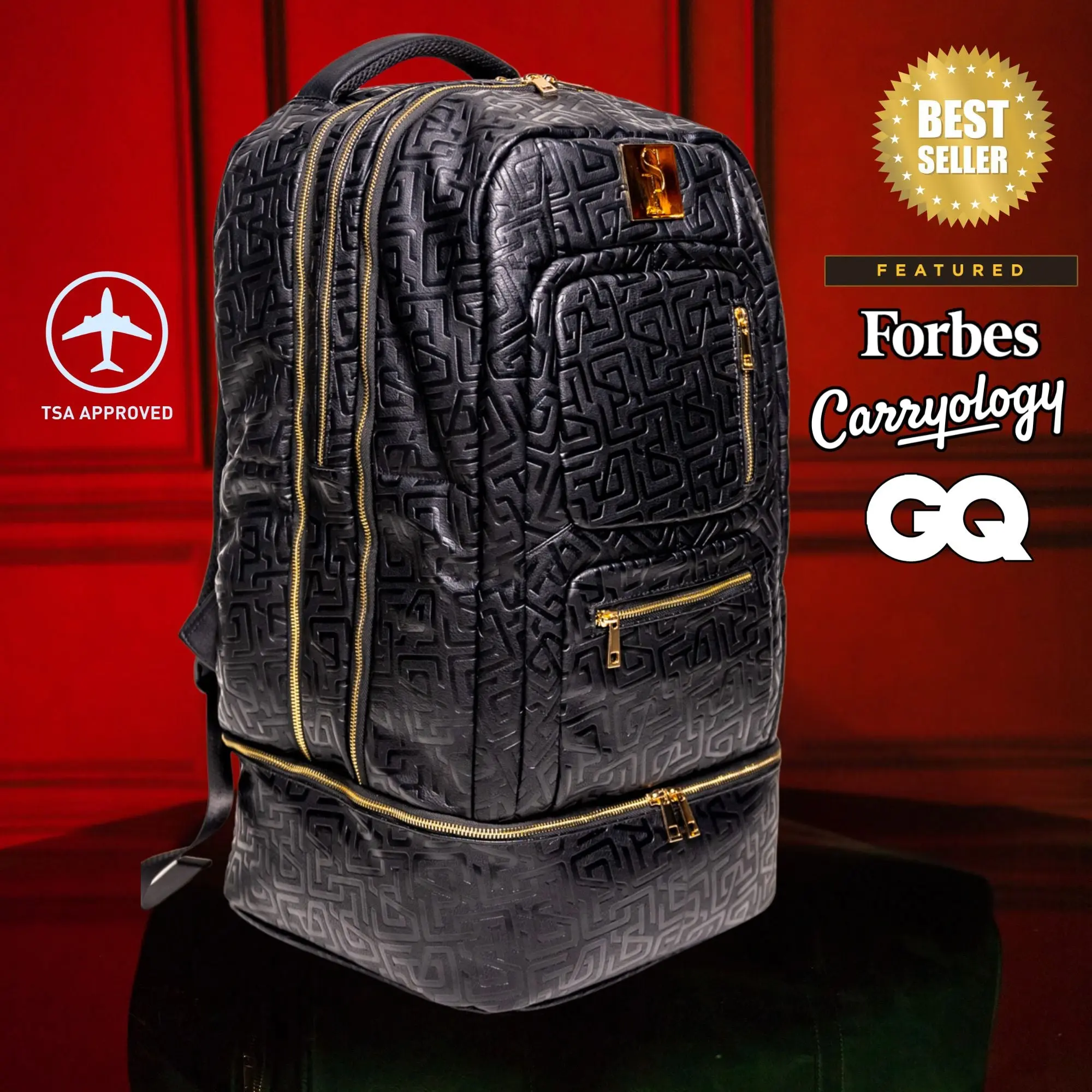 Black Monogram Leather Patented Carry-On Backpack