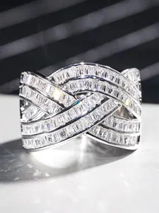 Elegant Glittering Artificial Zirconia Decorated Ring, Statement Multi Ring, Stackable Rings, Fashion Accessories for Women, Trendy All-match & Exquisite Jewelry for Birthday Gift, Artificial Gemstone Ring