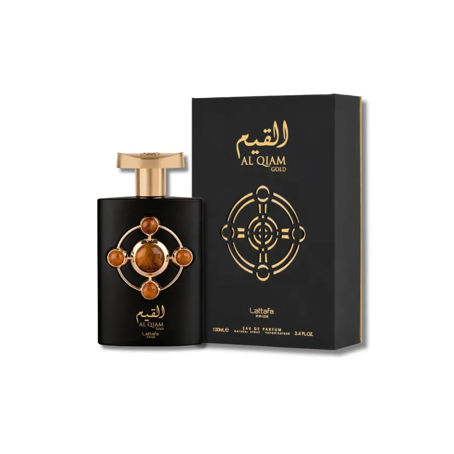 Lattafa Pride Al Qiam Gold EDP, Long-Lasting Amberwoody Fragrance Blend with Spicy and Fruity Raspberry Notes for Adults, Single Item, 3.4 fl oz Bottle, Ambery Woody Fragrance, Warm Spicy Core, 3 To 3.9 Fl Oz