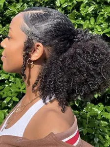 14inch Marley Hair Drawstring Ponytail, Afro Puff Bun, Braiding Ponytail with Clips, Synthetic Afro Kinky Curl Hairpiece for Women