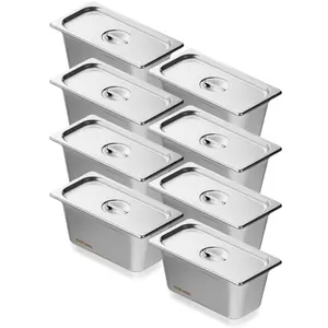 【fathersdaygift】VEVOR 8 Pack Hotel Pans, 1/3 Size Anti-Jam Steam Pan with Lid, 0.8mm Thick Stainless Steel Steam Table Pan, 6-Inch Deep Commercial Table Pan, Catering Storage Food Pan, for Industrial & Scientific Kitchen Sturdy