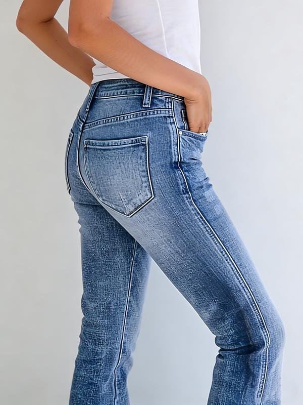 Women's Gradient Color Slim Fit Fashion Bootcut Jeans, Cat Eye Texture Washed Denim Mid Waist Stretchy Pants, Bohemian Style for All Seasons