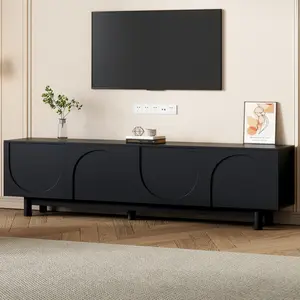 On-Trend Arch TV Stand for Living Room, Graceful Entertainment Center with Arch Cabinets (Fits TVs Up to 78 in), Minimalist Media Console with Solid Wood Legs and Adjustable Shelves, Black, Tv Stand Living Room