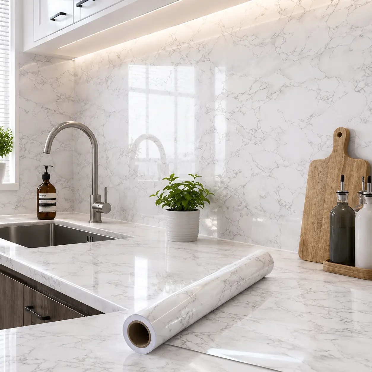 Luxury Marble Peel and Stick Wallpaper 15.7"×78.7", Waterproof Oil-Proof Contact Paper for Countertops, Cabinets & Kitchen Makeover