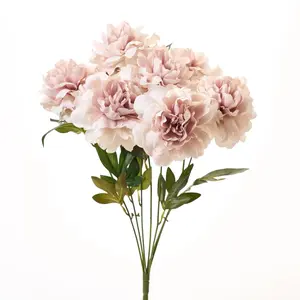 Beige Pink Silk Peony Blooms Floral Bush Stem Bouquet - 22"