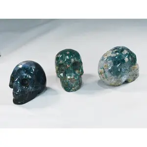 Small Hand-Carved Moss Agate Skull – Natural Healing Stone | Heart Chakra Crystal for Growth & Balance