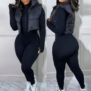 Solid color zipper quilted vest down jacket casual collar vest zipper