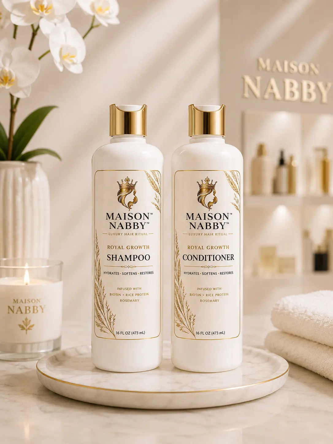 MAISON NABBY Royal Growth Shampoo & Conditioner Set – Luxury Hair Ritual – 16 oz