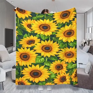 Vibrant Sunflower Pattern Throw Blanket, Multiple Specifications Available, Colorful Design, Soft Fabric for Cozy Naps, Ideal for Home & Office Lounging, Lively Floral Aesthetic, Enhanced Comfort & Style, Soft Bedding