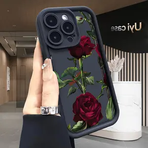 Phone cases:Red Rose Elegance Case for iPhone 17 Air 16 16e 15 14 13 12 11 Pro Max Plus X XS Rugged Durable Shockproof Anti-Scratch Soft Silicone Cover Protective Protection