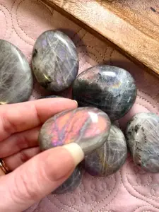 Purple Labradorite Crystal Palm Stones for Spiritual Awakening and Calming