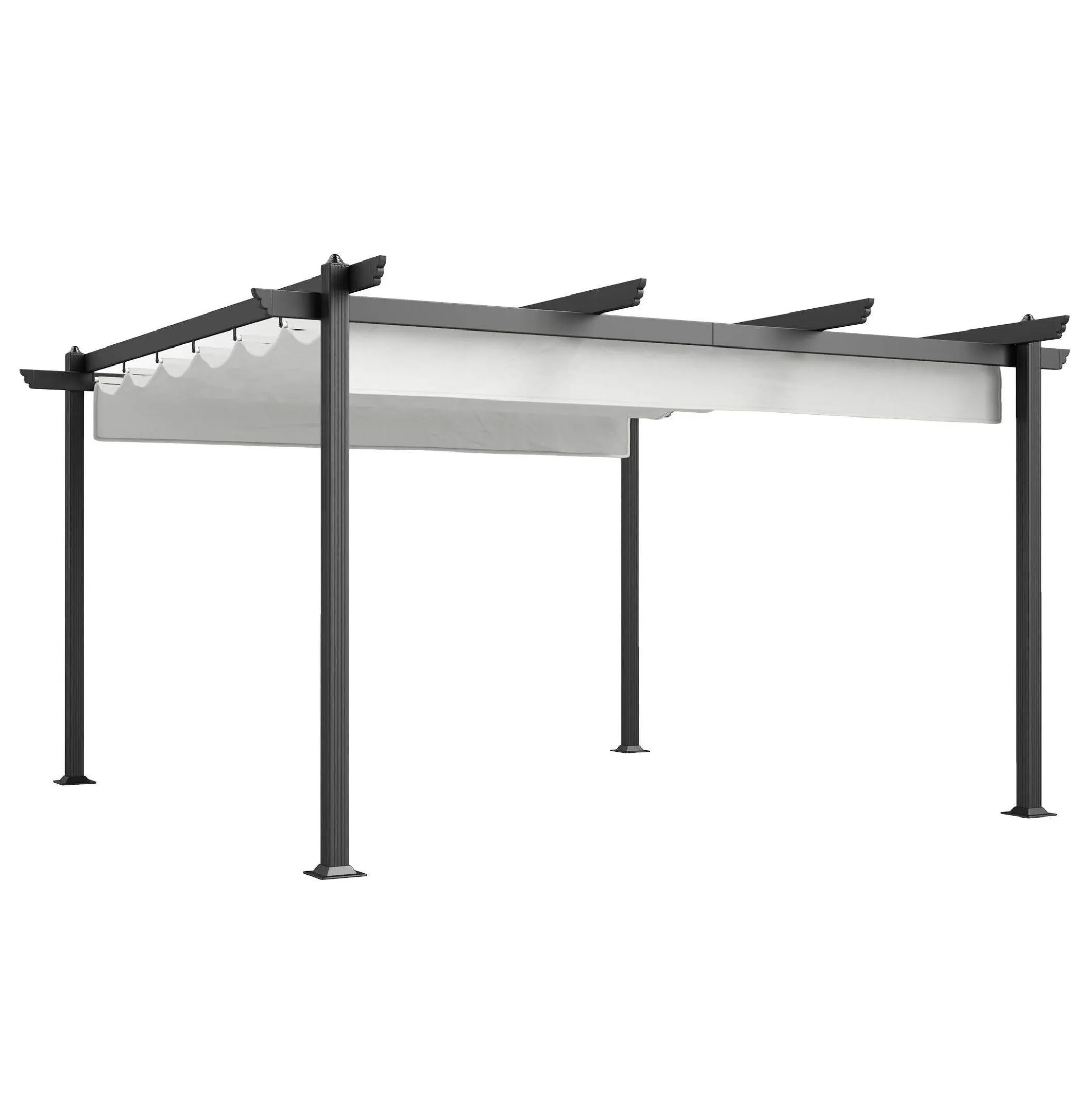 13x13ft Aluminum Pergola with Retractable Canopy, Outdoor Patio Pergola White