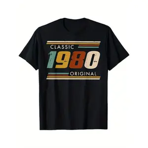 Classic 1980 Original Vintage Retro Birthday T-Shirt, 100% Cotton, Halloween Thanksgiving Christmas Gift for Men Women Family Friends, S-XXXL, Black,Made in USA