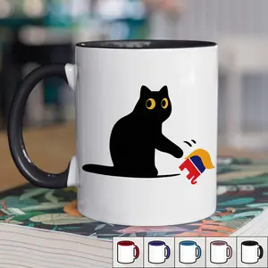 Playful Black Cat Coffee Mug - Funny 16oz Ceramic Mug - Perfect Gift for Cat Lovers