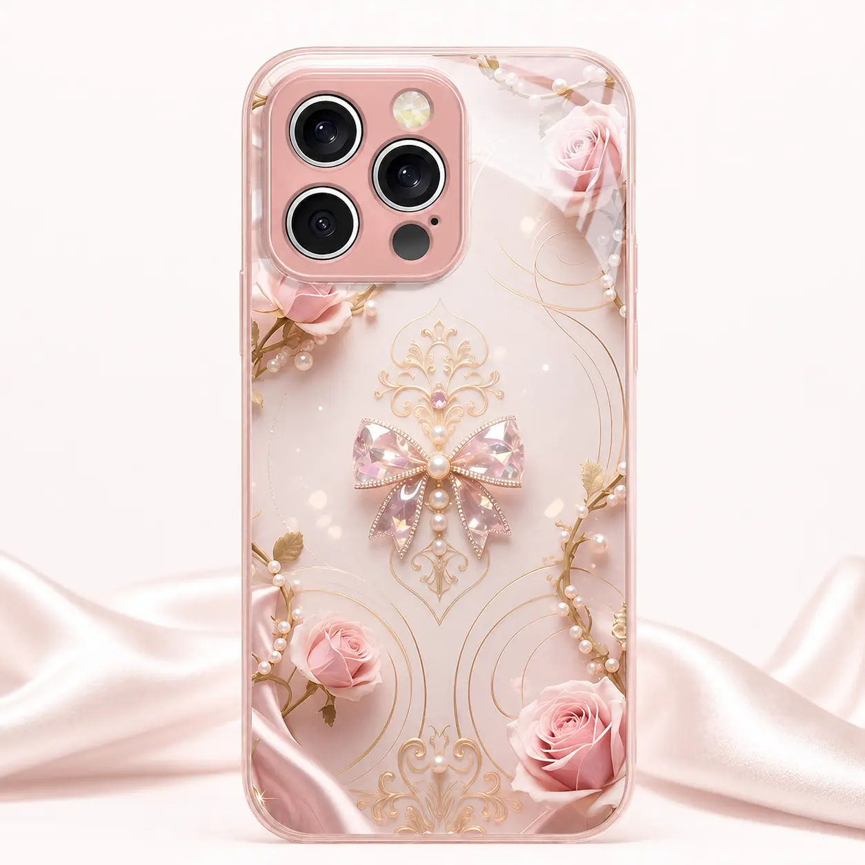 High-End Metal Smartphone Protector Case for iPhone 11-17 Pro Max, Stylish Bow & Flower Design Accessory, Soft Edges, Sleek Sturdy Cover, Ideal Gift for Protection Needs (Smartphone Accessories Collection)