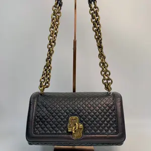 Pre-owned Bottega leather Shoulder Bags Veneta Andiamo Medium Handbag Intreccio Quilted Calfskin, Black [BF 12Z] YS1485
