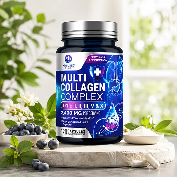 Multi Collagen Peptides Capsules, Hydrolyzed Type I II III V & X Collagen Supplement for Hair, Skin, Nails, Bone & Joint Support, Grass-Fed, Non-GMO, 120 Capsules