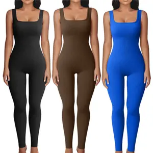 Arsoxy Women's Yoga Ribbed Jumpsuits - Sleeveless Rompers for Gym Workout - Womenswear, Overalls