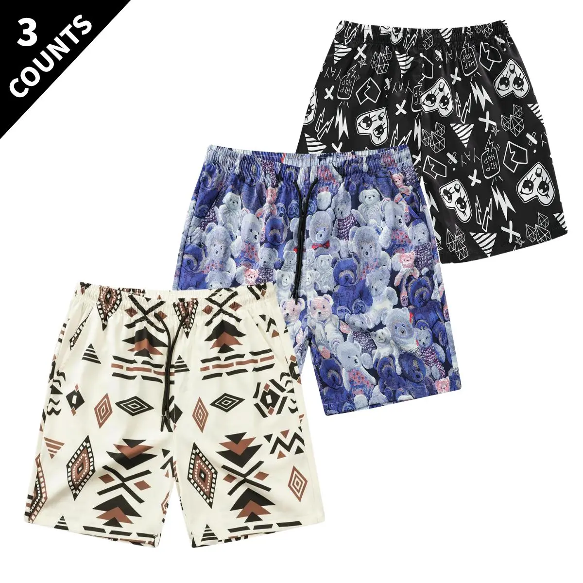 3 PCS Men's Ethnic Paisley Print Drawstring Shorts Summer Beach Swim Trunks Lightweight Graphic Casual Shorts Comfy Vacation Apparel Ideal for Back to School Outdoor Travel Trendy cargo shorts men's shorts summer workout