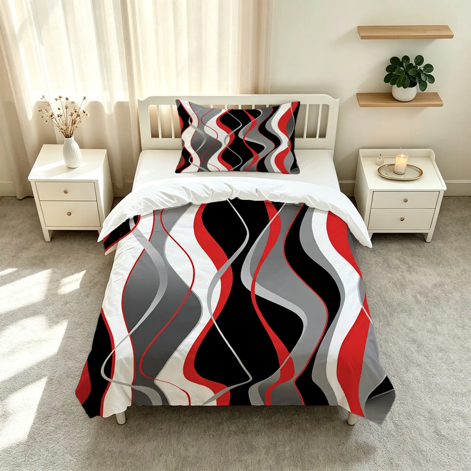 2/3Pcs Wave Printed Duvet Cover Set, Modern Geometric Style Polyester Bedding Set, Hidden Zipper, Machine Washable Fade Resistant, Bedroom Home Decor, No Filler Included