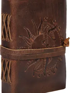 Vintage Leather Sun Moon Emboss Journal Sketchbook Brown Line Paper 7 X 5 inch 240 Pages