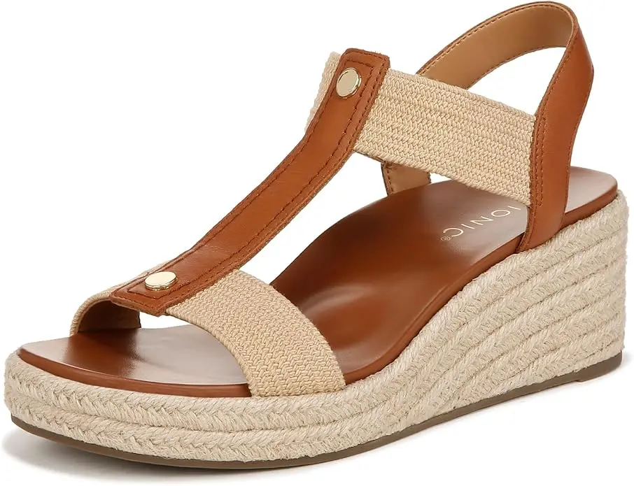 Vionic Womens Calera Wedge Sandal - Camel Brown Leather I8654L3200