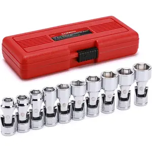3/8" Drive Universal Joint Socket Set- 10 count Flex Socket Set, 6-Point, Cr-V, Metric, 10-19mm