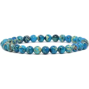 Dyed Blue Sea Sediment Jasper Gemstone 6mm Round Beads Stretch Bracelet 6.5" Unisex