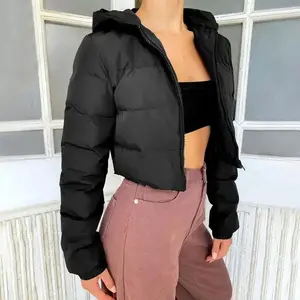 Fall Winter Solid Down Coat Puffer Jacket And Coats For Women Bubble Outerwear Cropped Outwear Zipper Oversized Overcoat Cardigan Long Sleeve
