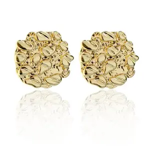 Men's 18k Gold Plated Gold Nugget Stud Earrings 925 Sterling Silver Cookie Heart Shaped Earrings