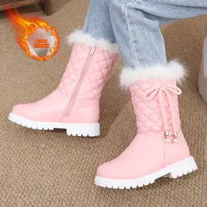 Girls' Winter Snow Boots with Plush Faux Fur Collar & Zipper Closure - Warm Mid-Calf Round Toe TPR Sole - Cozy Casual & Party Shoes for Girls