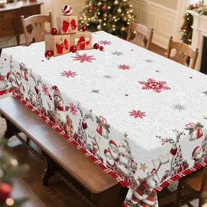 PLUMLIK Christmas Tablecloth with Santa Claus, Reindeer, Snowman, Christmas Tree Patterns, Christmas Decor 2025, Christmas Party Decoration for Home Indoor Outdoor, Vintage Red Round Rectangular Table Cloth, Holiday Kitchen Festive Decor, Christmas Gifts