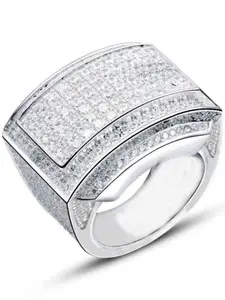 Men's Fashion Elegant Luxury Zircon Ring, Business Style Square Full-Zircon Wedding Engagement Party Jewelry Gift